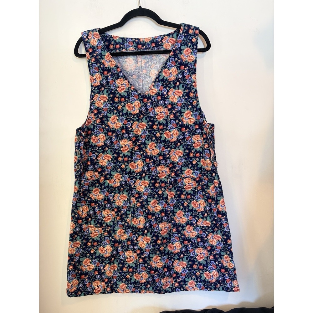 Vintage Handmade Corduroy Dress Floral Medium Sleeveless V‎ Neck Shift